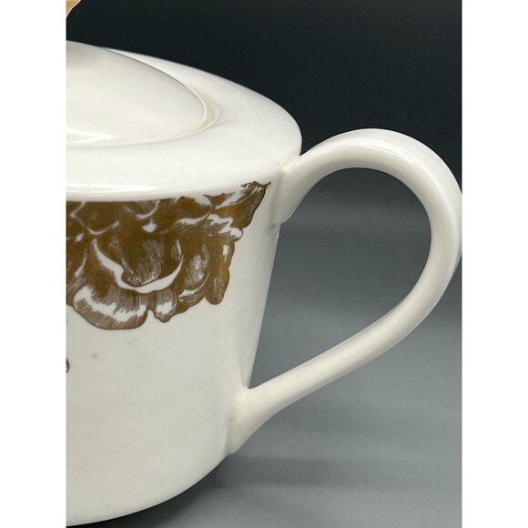 Nicole Miller Home Teapot Gold on White Contemporary Floral Design High Tea - Picture 7 of 11